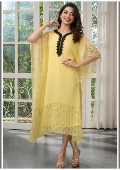 Yellow Viscose Georgette  Kaftan Kurti 
